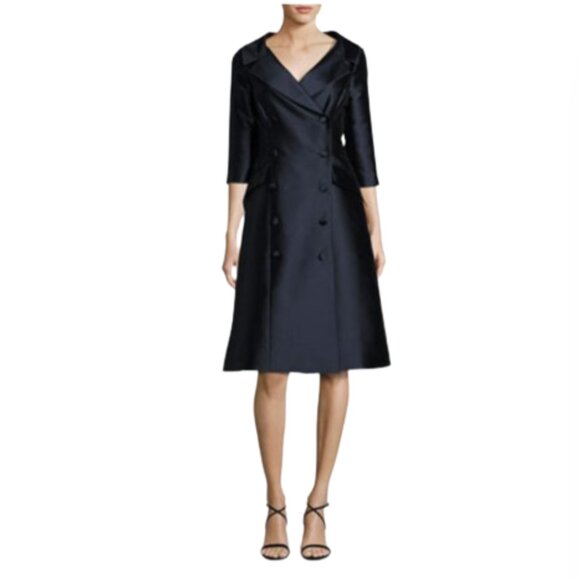 NWT Rickie Freeman Teri Jon A-Line Dress Womens 6 Navy Blue Double Breasted NEW